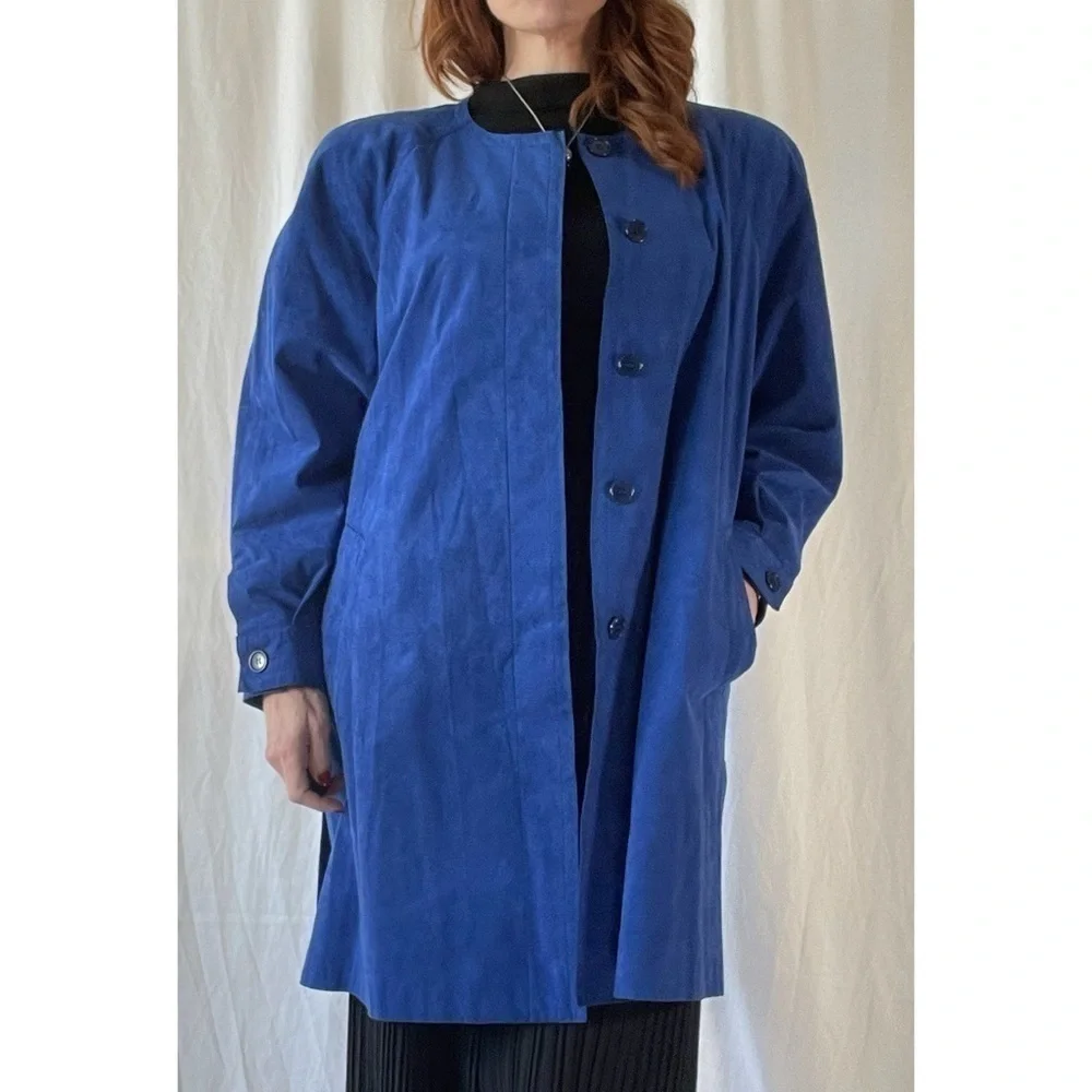 80’s Vintage ‘Ernst Strauss’ Blue UltraSuede Longline Jacket